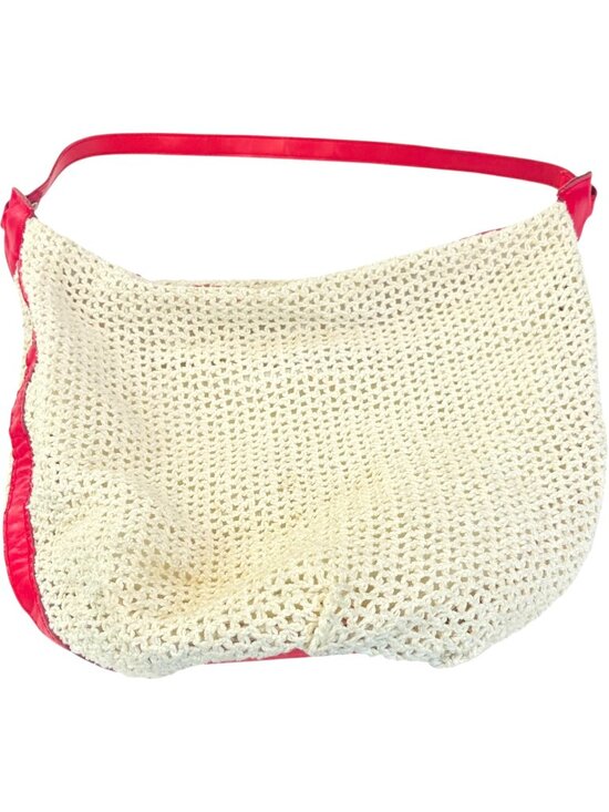 Robinson 's California Handbags - Robinson's California Beige with Red Accents Crochet Purse - Vintage EX